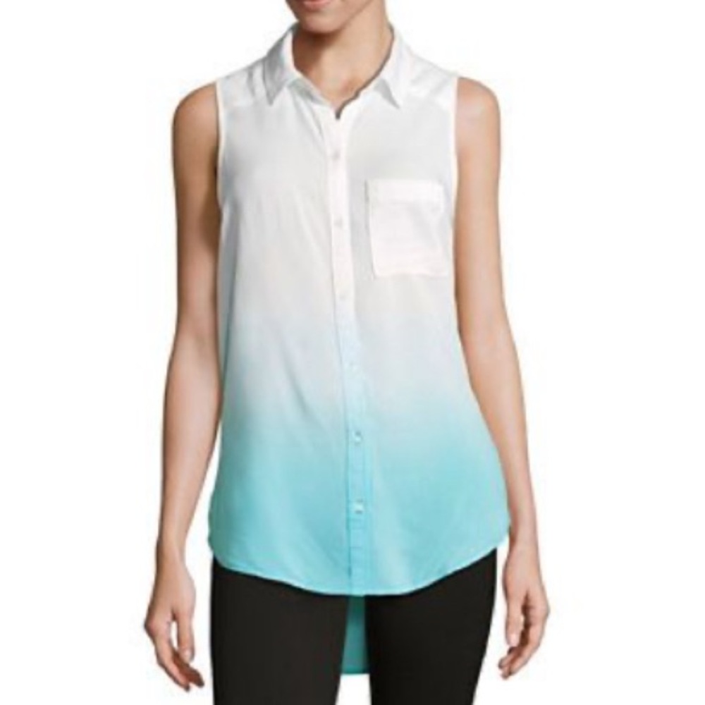 a.n.a White and Blue Sleeveless Button Down Shirt - Picture 1 of 9
